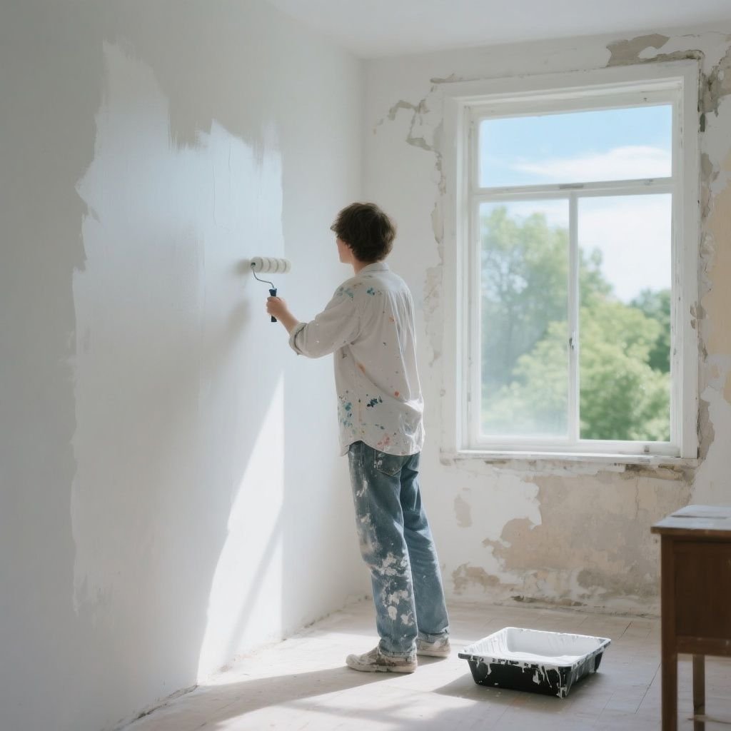 Painter in Amanora Park Town applying interior wall paint